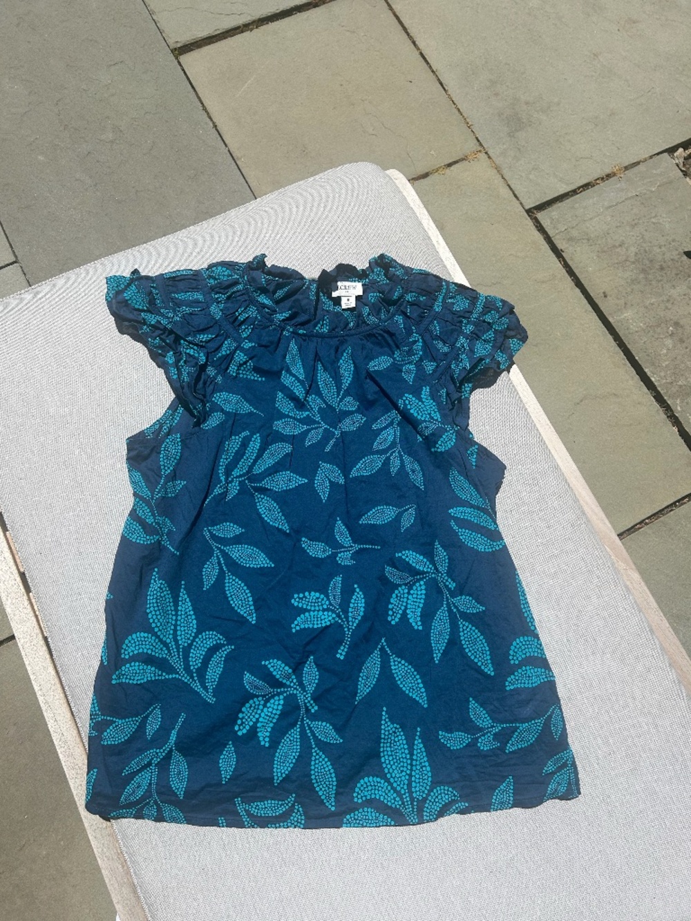 J.Crew Navy Blue Floral Leaf Print Flutter Sleeve Blouse Size S
